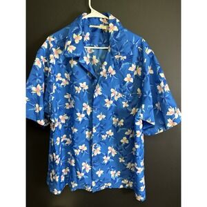 Vintage Hilo Hattie Hawaiian Shirt Mens 3XL Short Sleeve Polyester Blue Floral‎